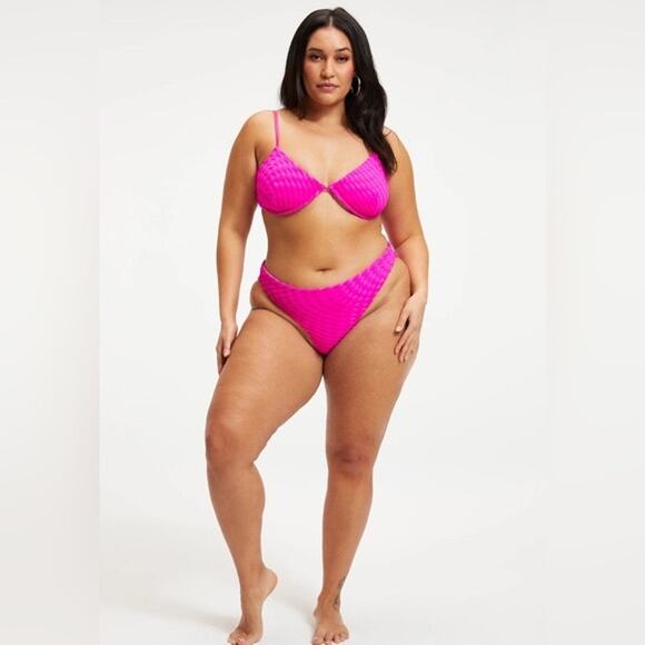 Good American Hawaiian Pink Jacquard Better Bikini Demi Bra and Bottoms Size 8 - Picture 1 of 14